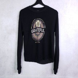 Spiritual Gangster Women's Medium Black "Grateful" Metallic Graphic Sweater Top